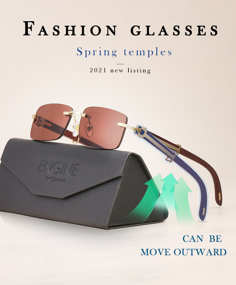 Vintage Wood Grain Sunglasses for Men and Women Fashion Frameless Square Driving Sun Protection Glasses