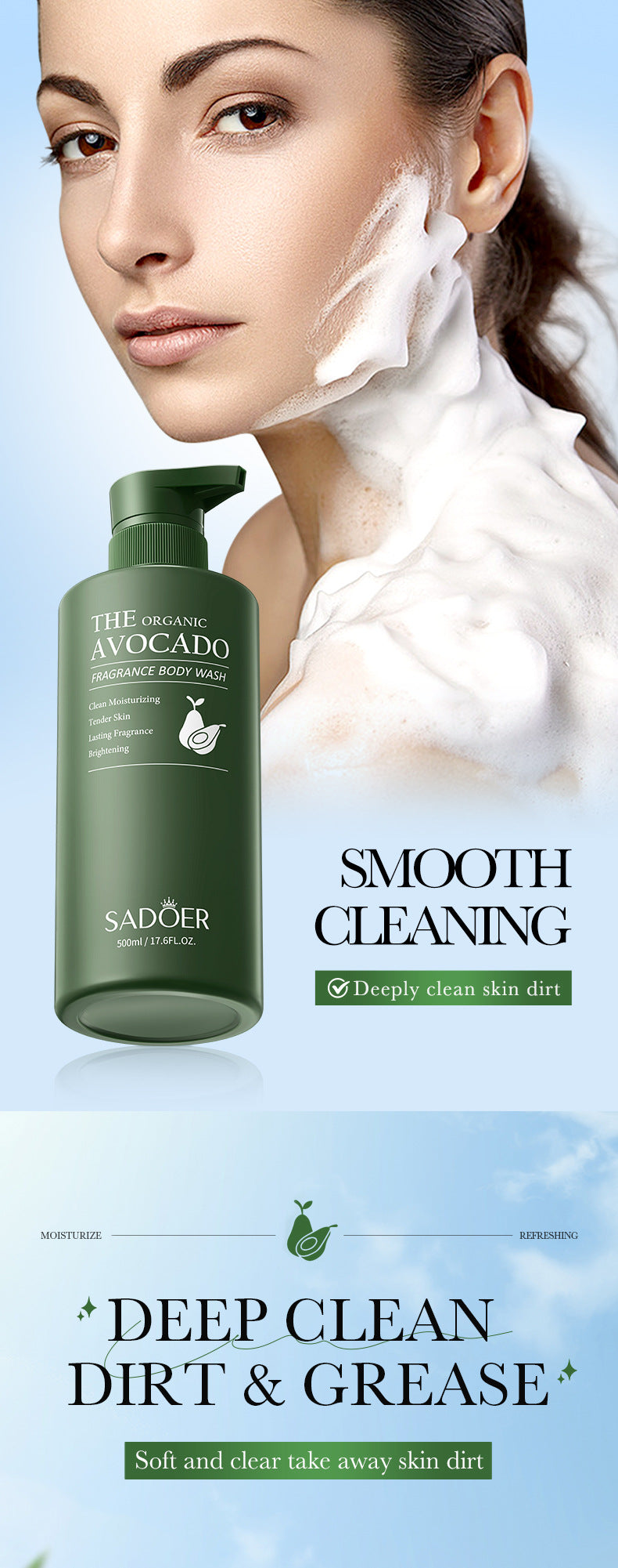 Avocado Fragrance Shower Gel SADOER Skin Rejuvenation Cleansing Body Wash Cross-Border Wholesale