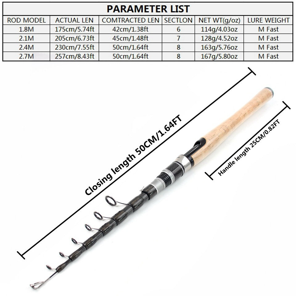 Wooden Handle Portable Sea Rod Set Retractable Lure Rod Fishing Gear with Hair Band Single Rod Manufacturer Wholesale