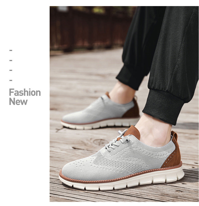 2025New Large Size Flyknit Casual Trendy Shoes Men's Brogue Carved Loafers Executive Business Shoes