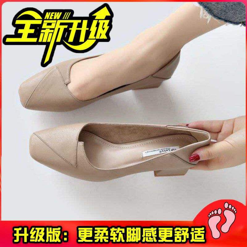 Real Soft Leather Autumn New Style Women's Single Shoes Thick Heel Shallow Mouth High Heels Korean Style Mom Shoes Mid Heel Versatile Grandma Shoes