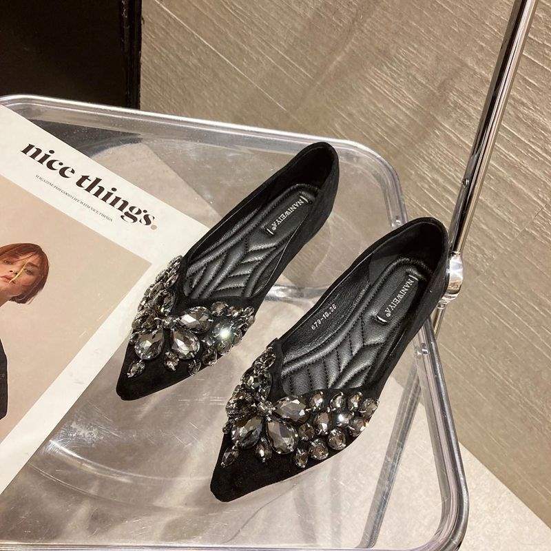 European and American Style2025Spring Summer New Women's Shoes Suede Fashion Shallow Mouth Pointed Toe Hidden Wedge Flat Heel Flat Shoes