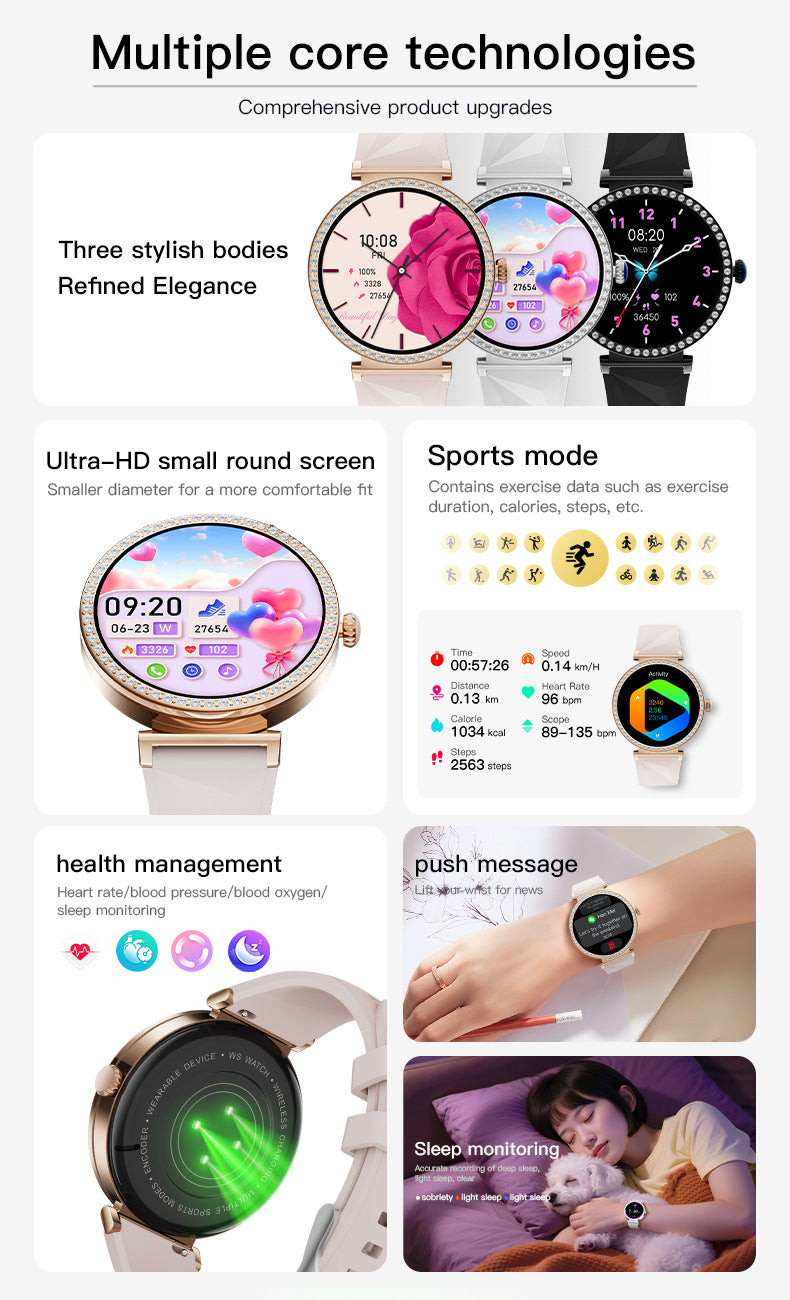 S16Smart Watch1.27inch Bluetooth Call Heart Rate Message Push Sleep Niche Full Diamond Women's Watch