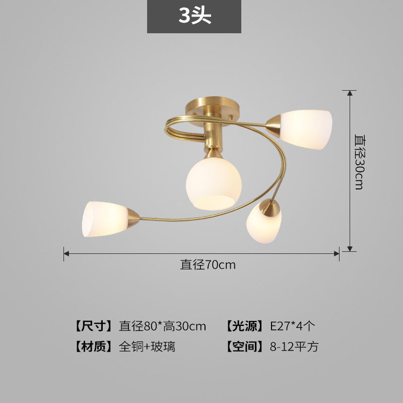 All-Copper Small Living Room Lamp Nordic Light Luxury Dining Room Copper Lamp Post-Modern Personality Creative Molecular Lamp Study Bedroom Lighting