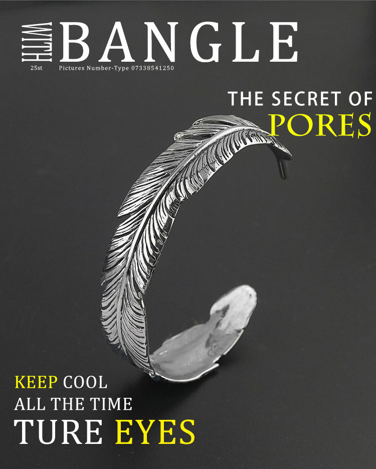 Stainless Steel Fashion Personality Creative Feather Bracelet Titanium Steel Unisex Open Vintage Arm Ring Jewelry