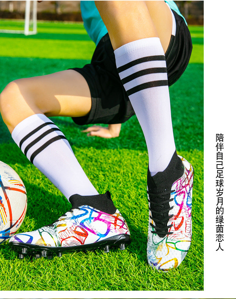 Youth Football Shoes Men and Women Long Spikes Adult Professional Sports Training Shoes Artificial Grass Non-Slip Wear-Resistant Competition Shoes