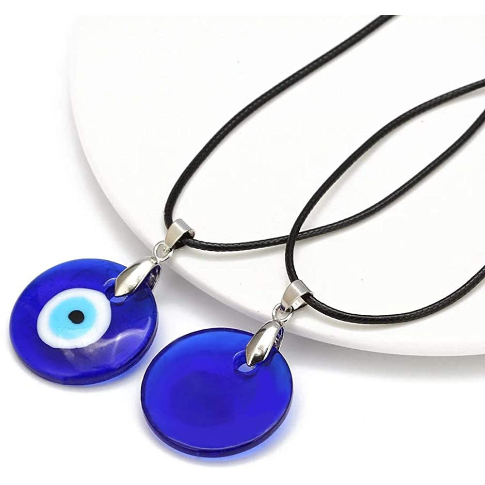 Devil's Eye Palm Necklace European and American Wax Rope Pink Necklace Turkish Blue Eye Water Drop Necklace