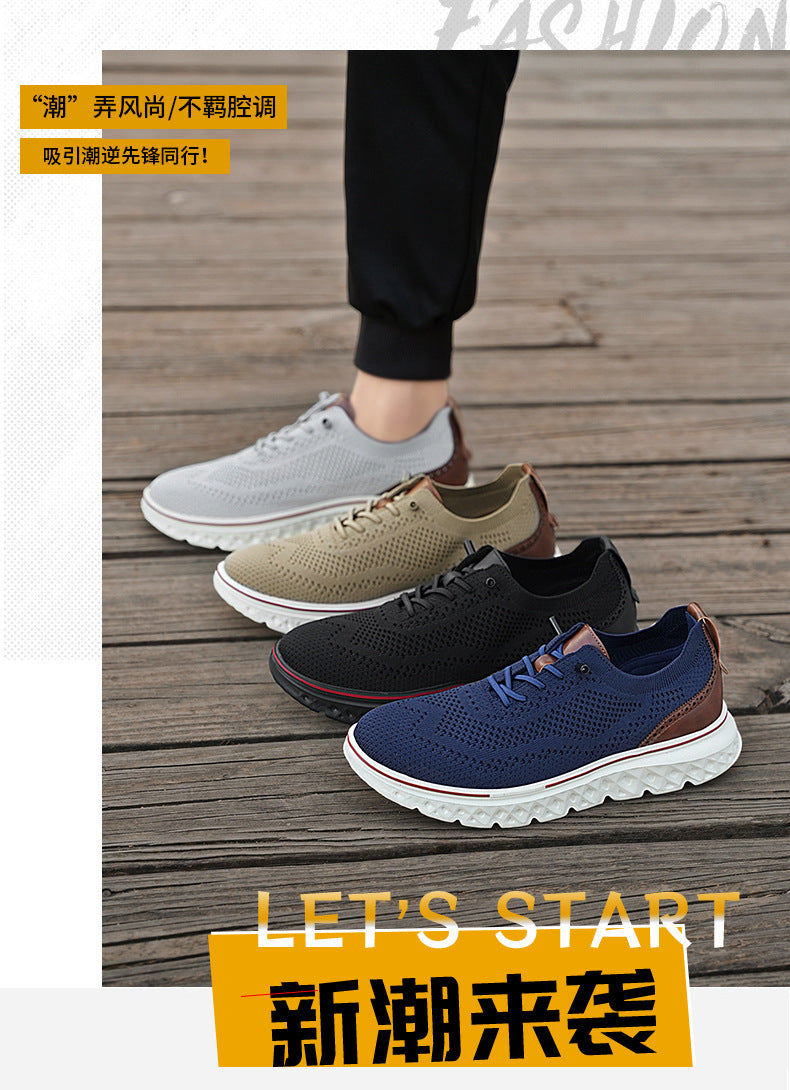 Large Size Casual Men's Shoes Fashionable Lightweight Loafers Men's Flyknit Hollow Breathable Running Sports Shoes