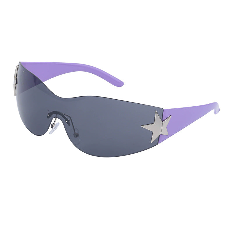European and American retro rimless sunglasses for women y2k Personalized Five-Pointed Star One-Piece Sunglasses for Men Cycling Glasses Wholesale