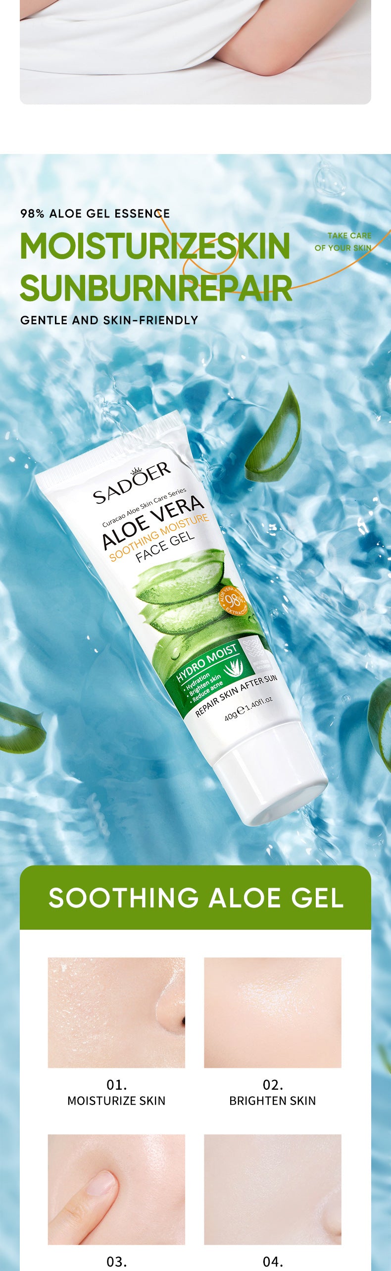 Aloe Vera Gel Aloe Vera Gel300g Large Capacity Hydrating Moisturizing Nourishing Cross-Border Foreign Trade Live Wholesale