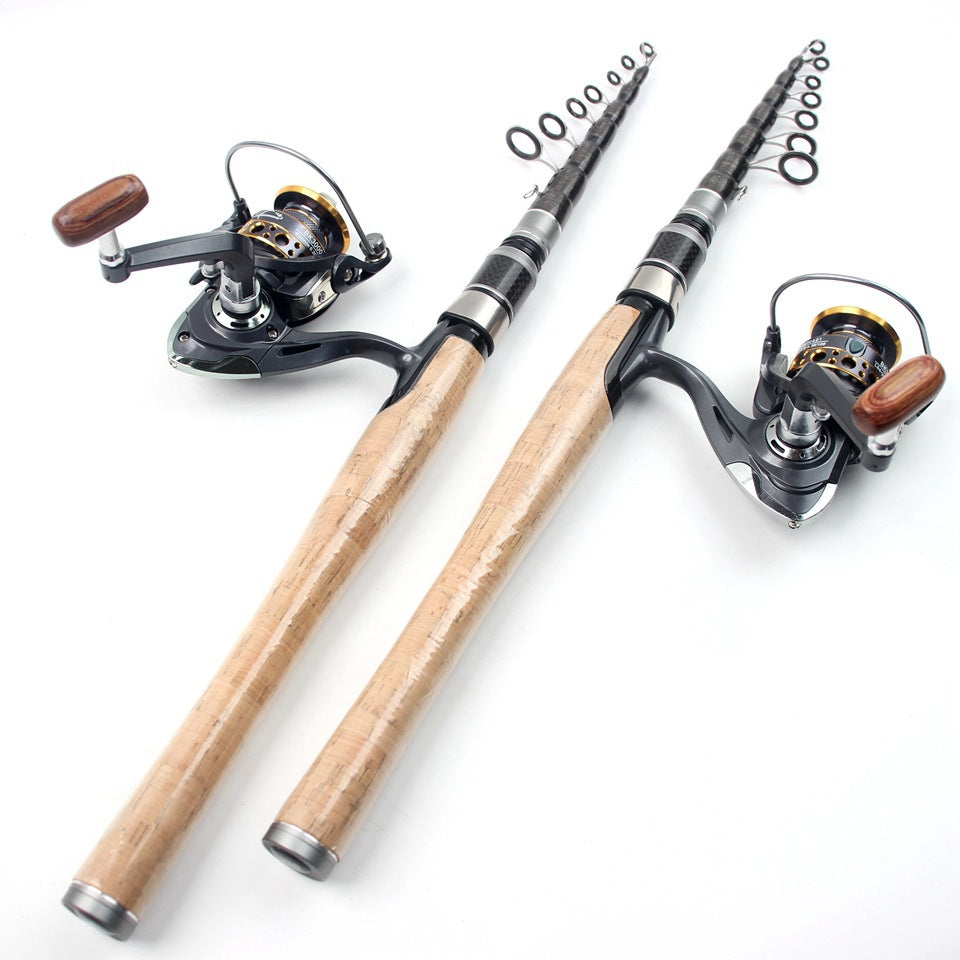 Wooden Handle Portable Sea Rod Set Retractable Lure Rod Fishing Gear with Hair Band Single Rod Manufacturer Wholesale