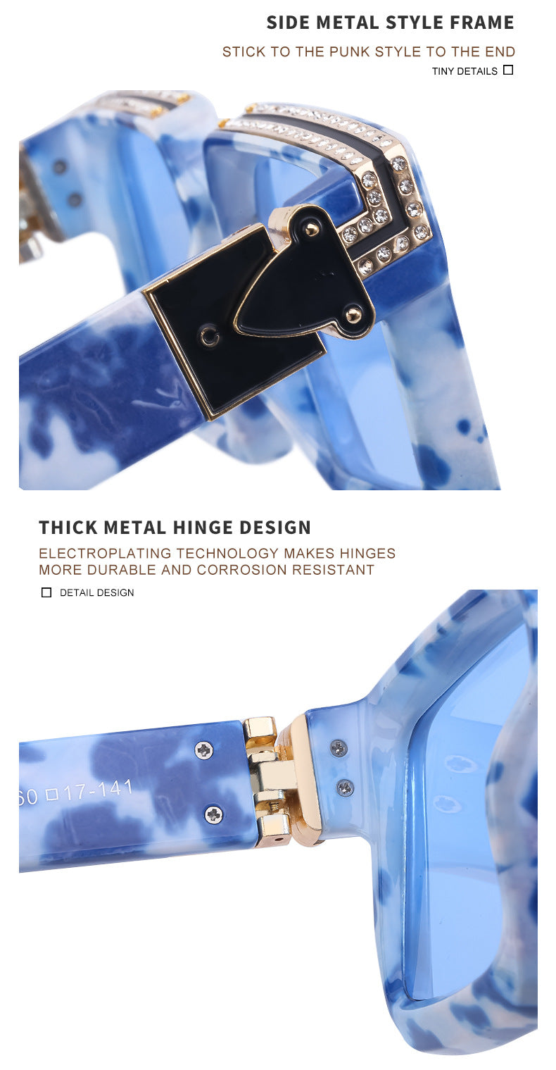 Diamond-Studded Large Square Frame Sunglasses for Women, European and American Style, 0k Influencer Same Style Sunglasses for Men, Trendy and High-End Feel shades