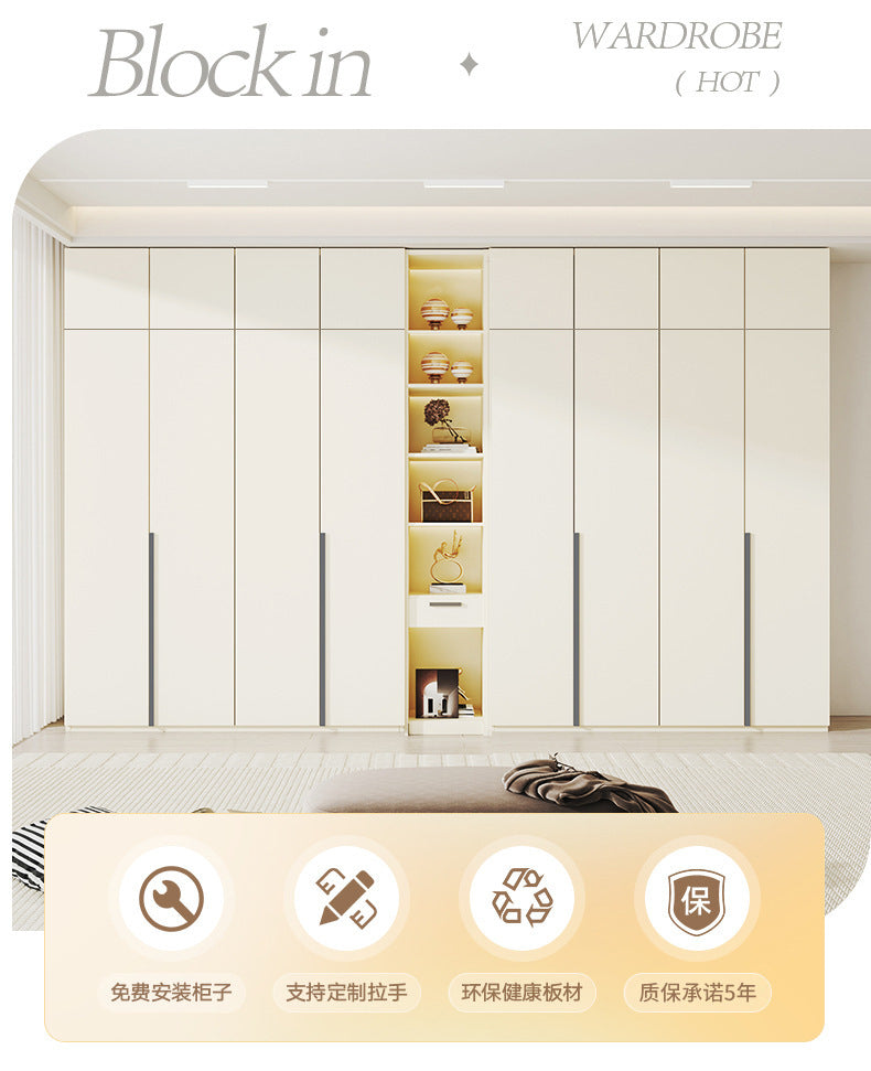 Solid Wood European Pine Board Door to Ceiling60cm Depth18mm Thickened Cabinet Body Wardrobe for Home Bedroom Cream Style Closet
