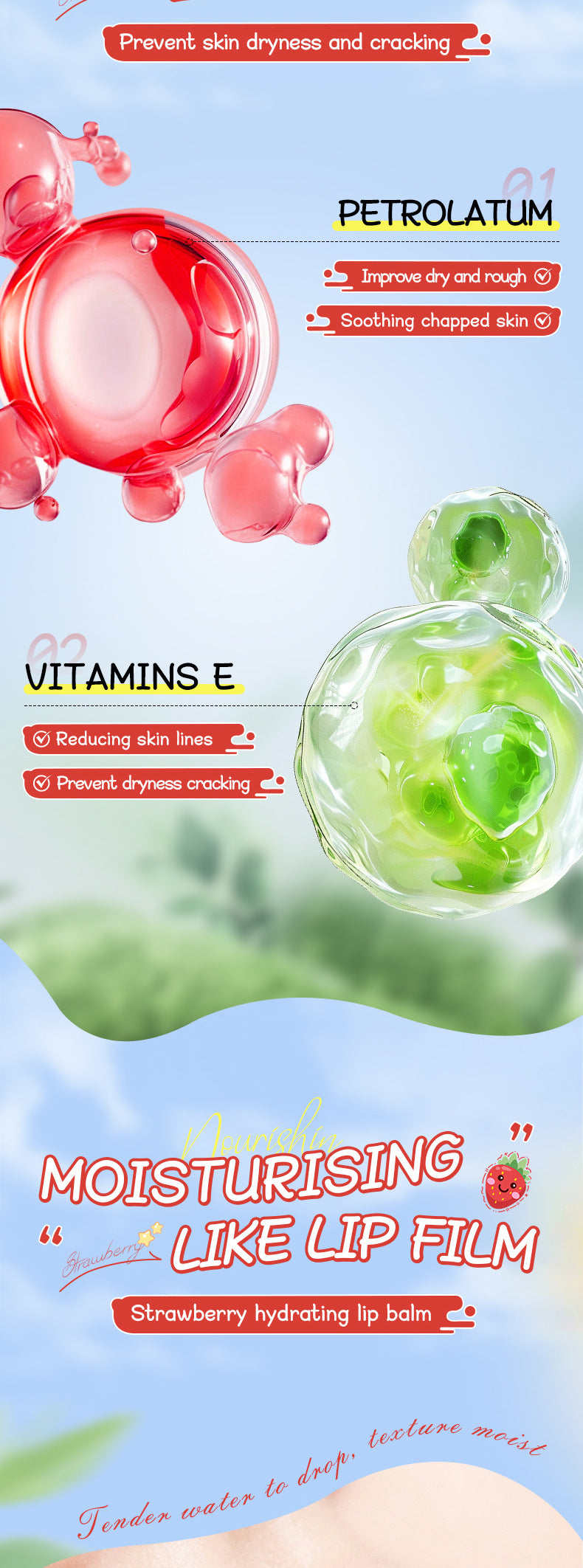 Full English Strawberry Hand Cream Lip Balm Set SADOER Nourishing Autumn and Winter Hand Cream Lip Balm  Wholesale