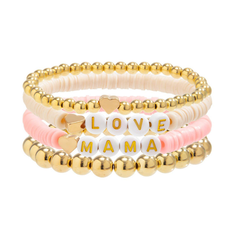 Women's Holiday Gift Soft Clay Bracelet for Mom Mother's Day Heart Bracelet MAMA Alphabet Soft Clay Bracelet Set