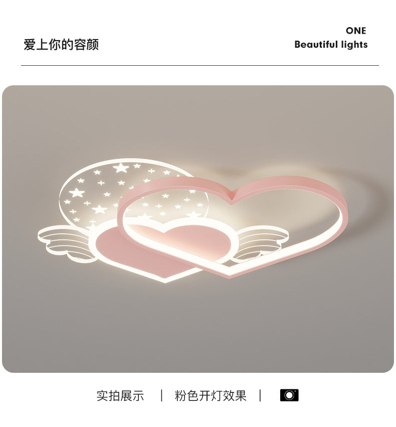Cozy Eye Protection Bedroom Lamp led Simple Ceiling Light for Boys and Girls Princess Room Bedroom Creative Double Heart Lamp