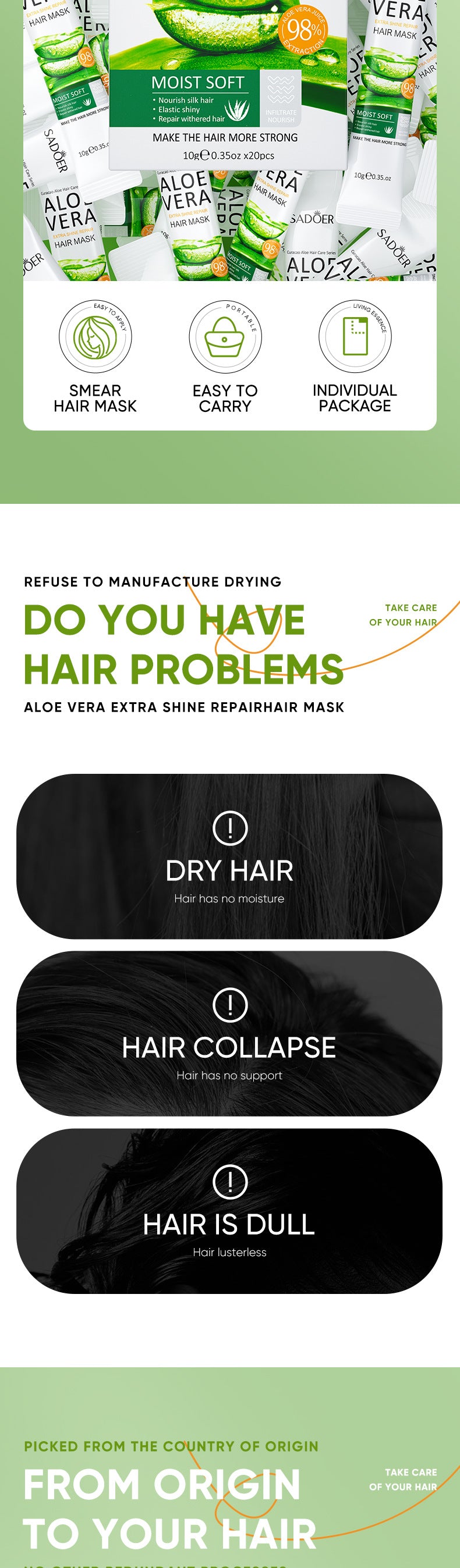 Aloe Vera Hair Mask10g*20pcs Smooth Improves Frizz and Smoothness Portable Export Manufacturer Wholesale