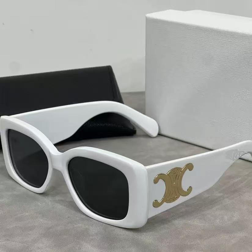 25New Spring Summer Arc de Triomphe Square Frame Face Slimming Sunglasses for Women Large Logo Wide Leg Sun Glasses UV Protection