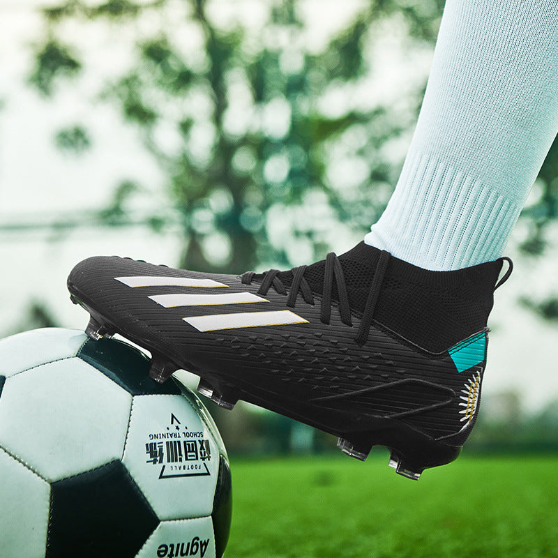High-top Unisex Youth Soccer Shoes with Broken and Long Spikes for Grass Field Competition Training Student Sports Shoes