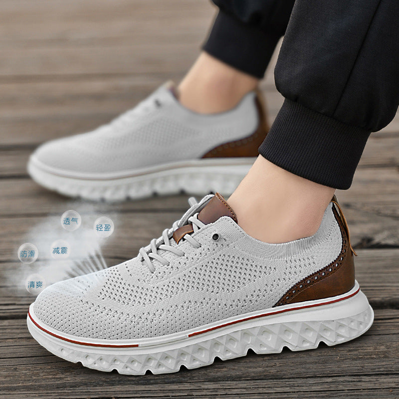 Large Size Casual Men's Shoes Fashionable Lightweight Loafers Men's Flyknit Hollow Breathable Running Sports Shoes