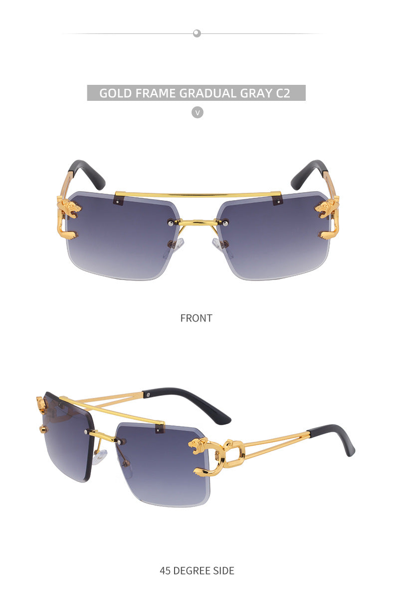 European and American Retro Double Bridge Sunglasses for Men Fashion Leopard Rimless Cut Edge Sunglasses for Women Wholesale shades