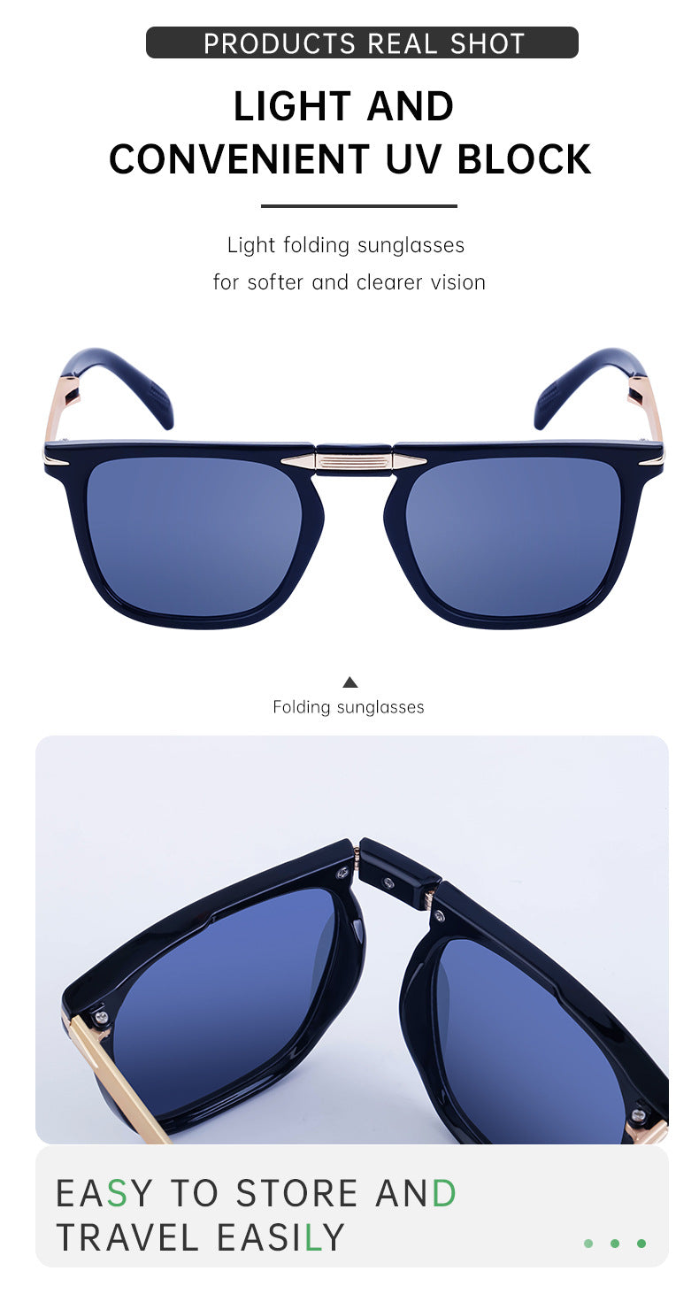 Retro Square Frame Folding Polarized Sunglasses for Men, Trendy Driving Sun Protection Glasses shades