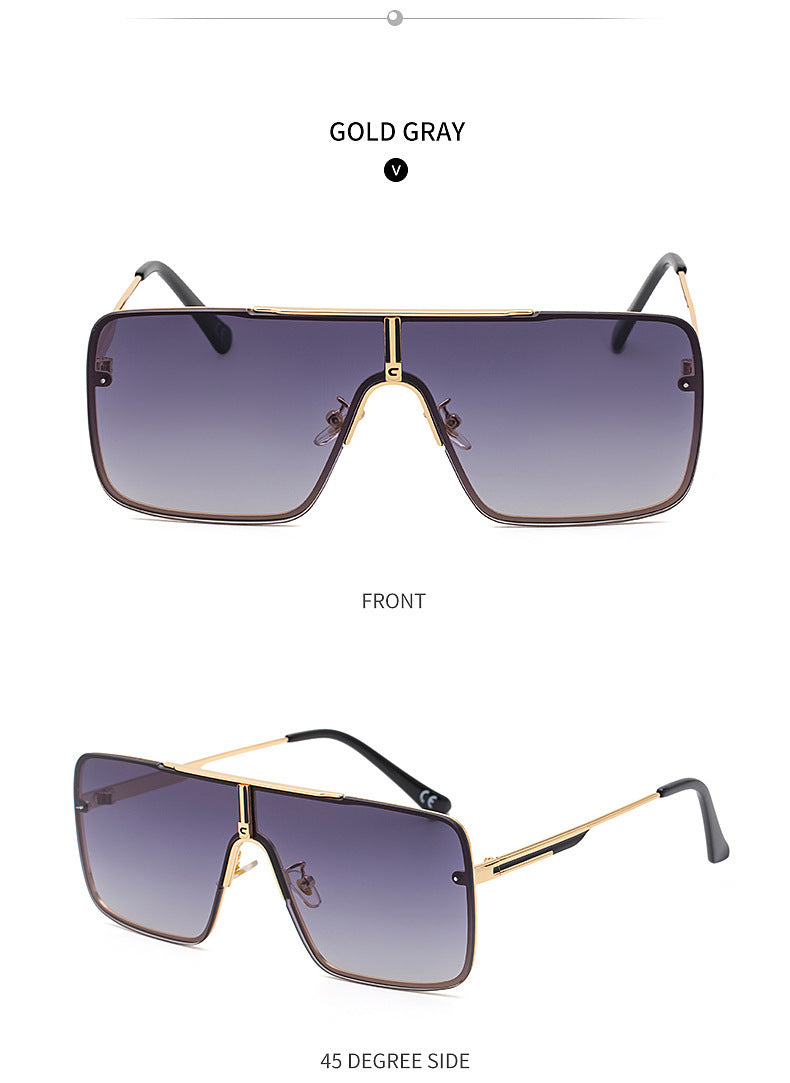 New Large Frame Sunglasses for Men Metal Frame One-piece Fashion Internet Celebrity Square Frame Glasses Trendy Sun Protection Driving Sunglasses