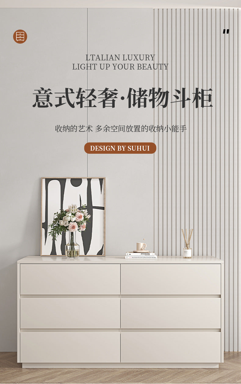 E0Grade European Pine Cream Style Chest of Drawers Simple Drawer Cabinet Bedroom Wall Storage Four-Drawer Cabinet Bedside Cabinet Sideboard