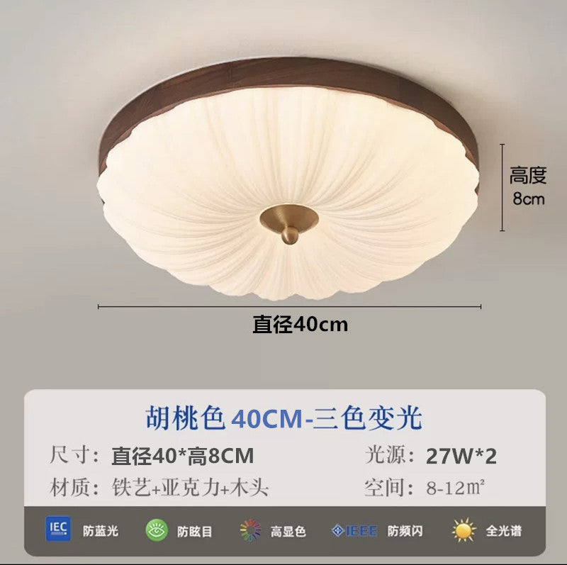 New Chinese Style Creative Personality Walnut Color Vintage Ceiling Light Bedroom Light Retro French Eye Protection Study Lamp