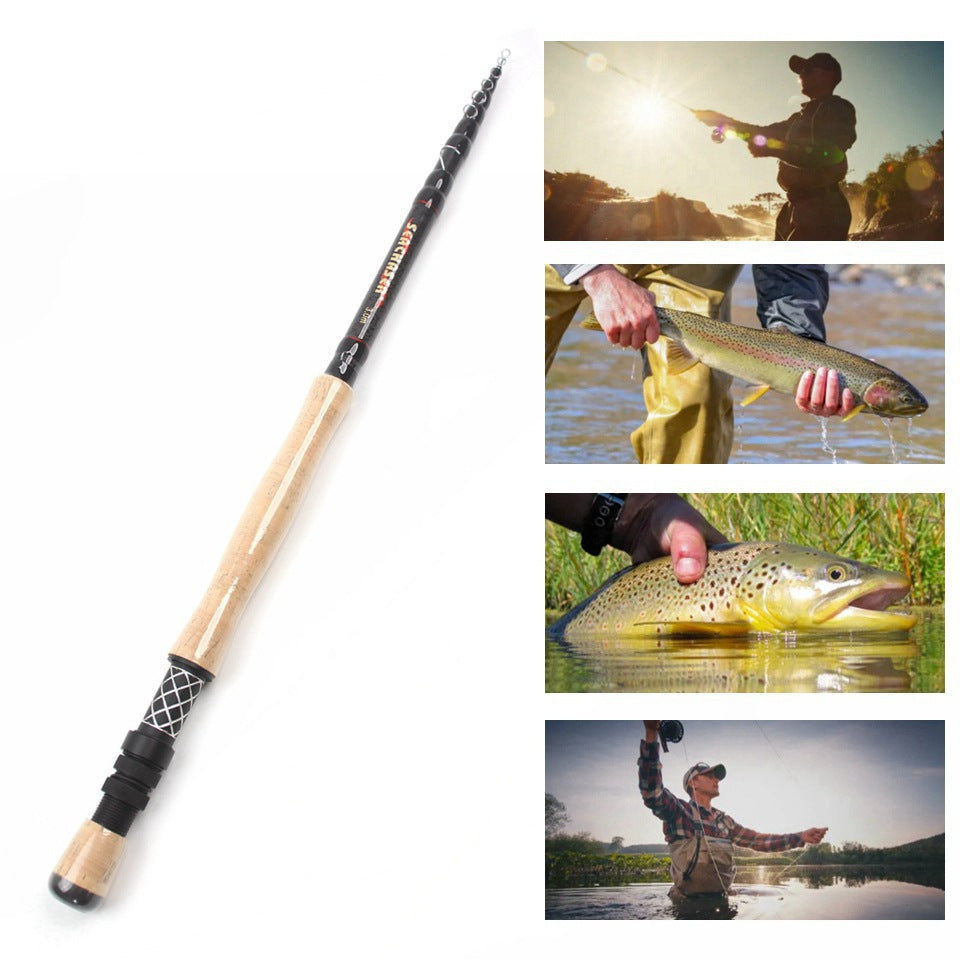 European and American Popular Portable Retractable Fly Rod Carbon Fiber Wooden Handle Fly Fishing Rod Retractable Lure Fishing Rod