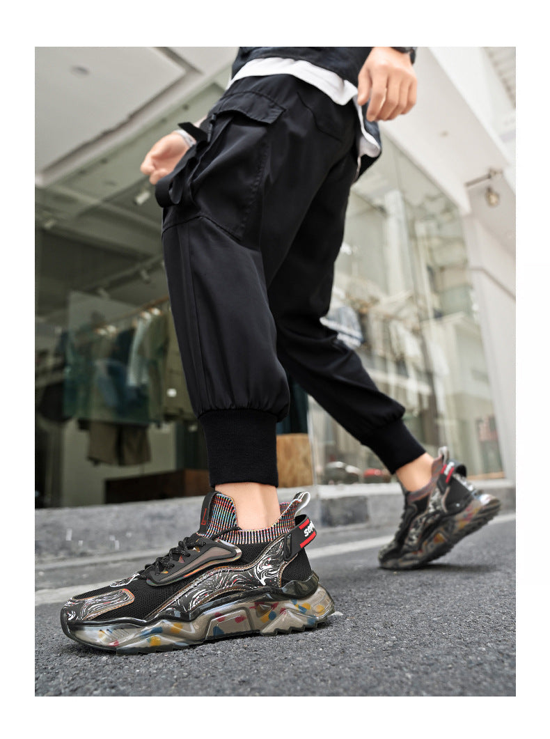 Men's Sports Shoes Autumn Non-Slip Wear-Resistant Running Shoes Versatile Youth Flyknit Breathable Mesh Shoes Retro Trendy Shoes