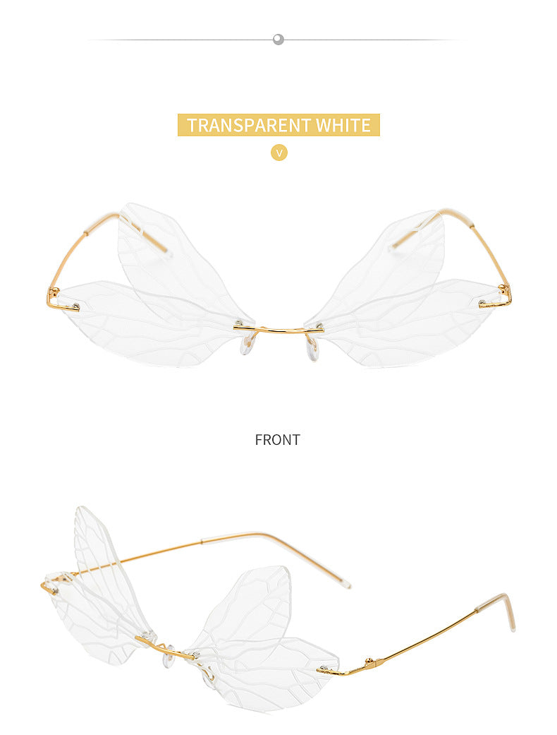 Dragonfly Sunglasses for Women, Stylish Wing Design, Fashionable Double Lens Party Dance Frameless Sunglasses