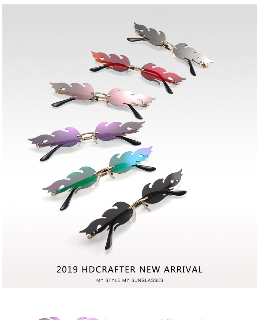 Personalized Flame Sunglasses Women's Fashion Metal Frameless Sunglasses Trendy European and American Christmas Party Quirky Glasses