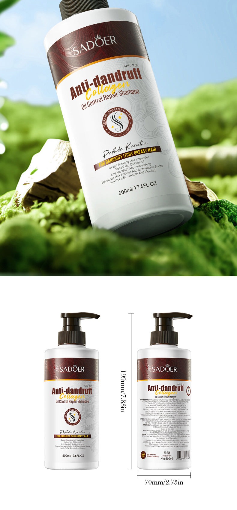 Collagen Anti-Dandruff Oil Control Shampoo SADOER Repair and Clean Shampoo Wholesale