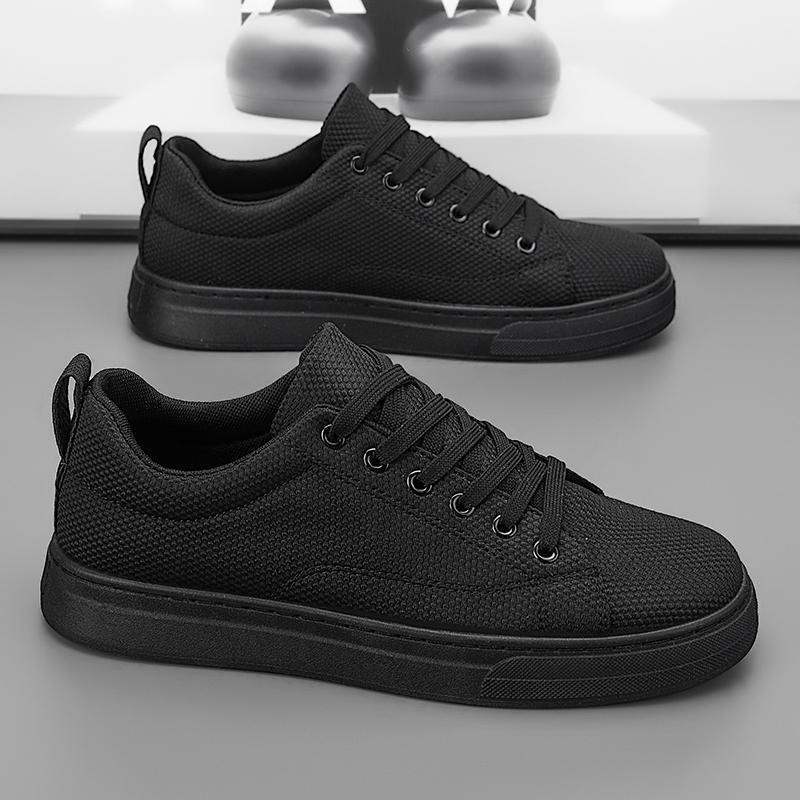 Men's Work Shoes Autumn Breathable Thin Full Black Casual Canvas Sneakers Youth Non-Slip Chef Office Trendy Shoes
