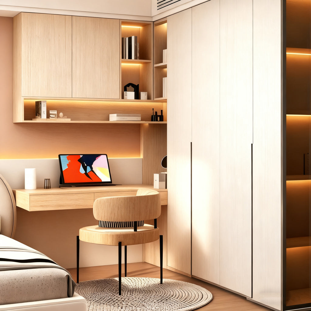 Custom Aluminum Alloy Wardrobe with Desk Integrated Corner Combination with Bookcase Corner Cabinet for Bedroom Home Use