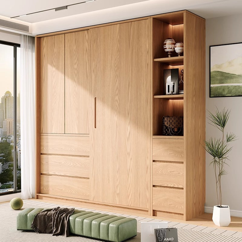 All Solid Wood North American Oak Sliding Door Wardrobe Master Bedroom Home Simple Modern Sliding Door Large Wardrobe Customization