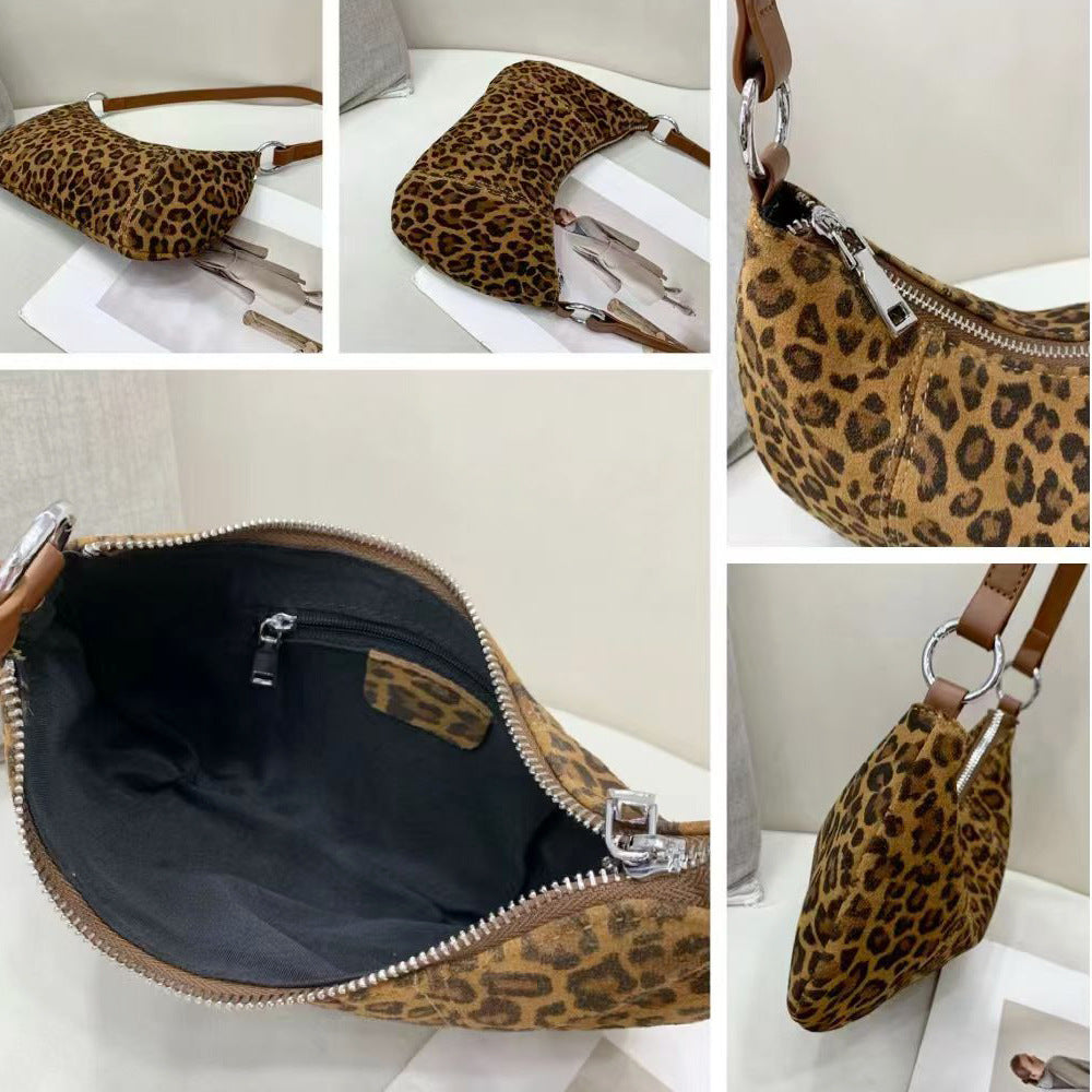 Autumn and winter niche leopard print underarm bag2025New Matte Top Layer Cowhide Single Shoulder Crossbody Bag Handheld Small Bag