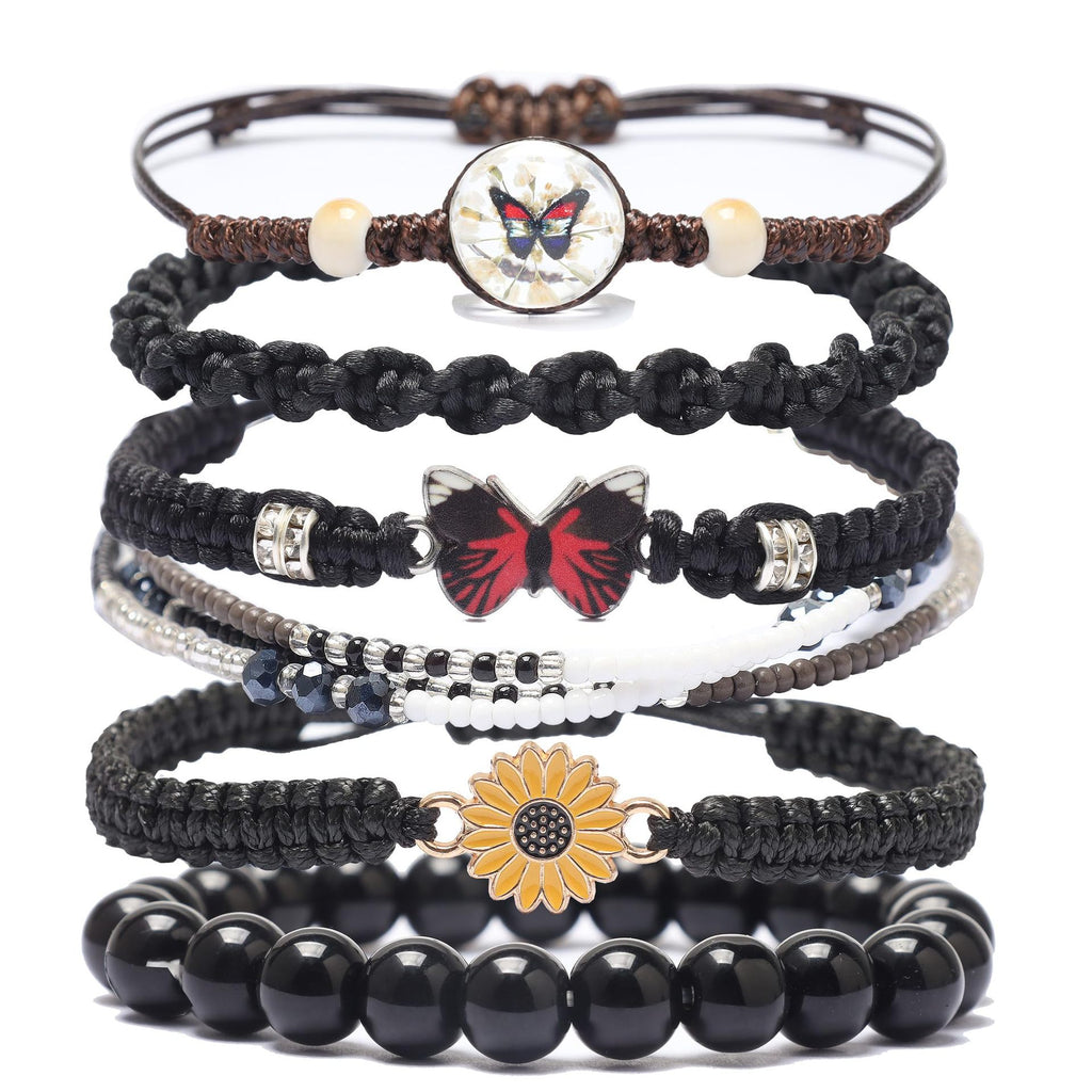 Sunflower Daisy Bracelet Adjustable Winding Rice Beads Forest Style Bracelet Women's Double Ring Butterfly Handwoven Bracelet