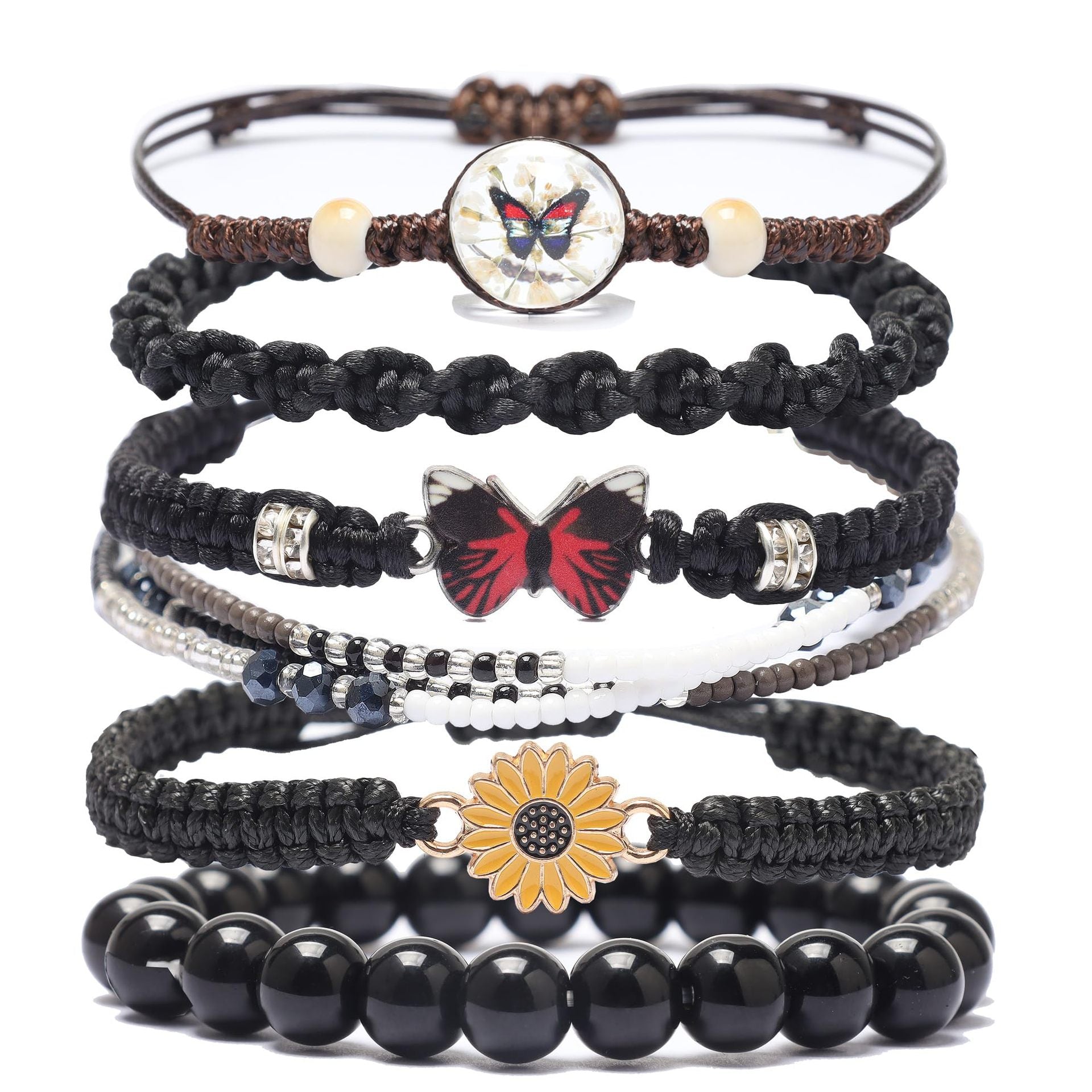 Sunflower Daisy Bracelet Adjustable Winding Rice Beads Forest Style Bracelet Women's Double Ring Butterfly Handwoven Bracelet