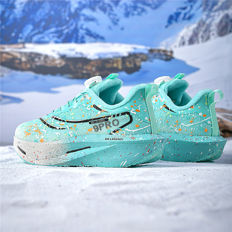 Winter New Thickened Warm Luminous Rotating Buckle Running Shoes with Real Carbon Plate Cushioning and Anti-Slip Sports Shoes
