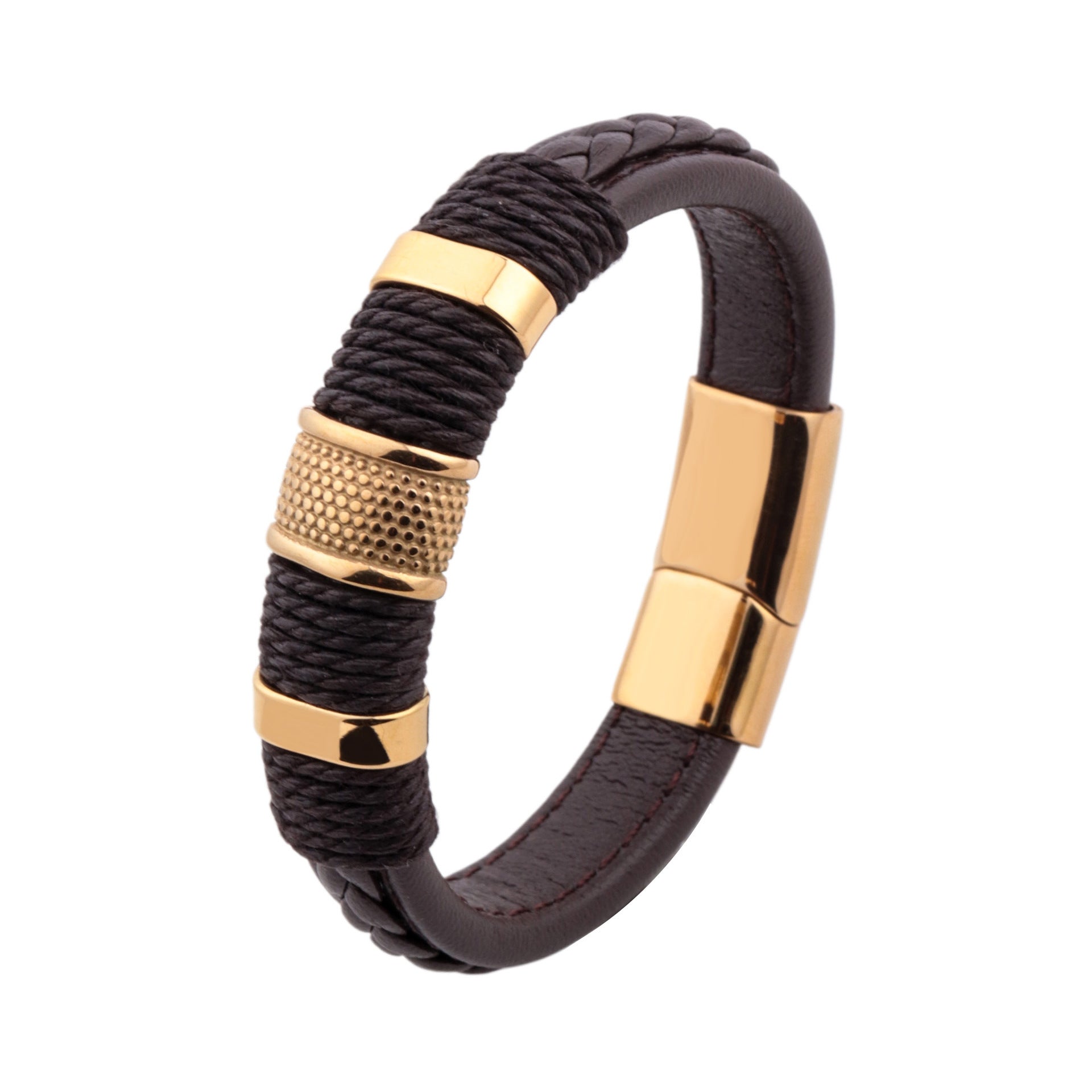 New Punk Bracelet for Men gold Steel Ring Bracelet Couple Jewelry Magnetic Clasp Cord Leather Bracelet