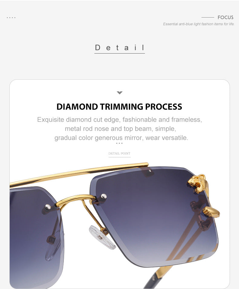 European and American Retro Double Bridge Sunglasses for Men Fashion Leopard Rimless Cut Edge Sunglasses for Women Wholesale shades