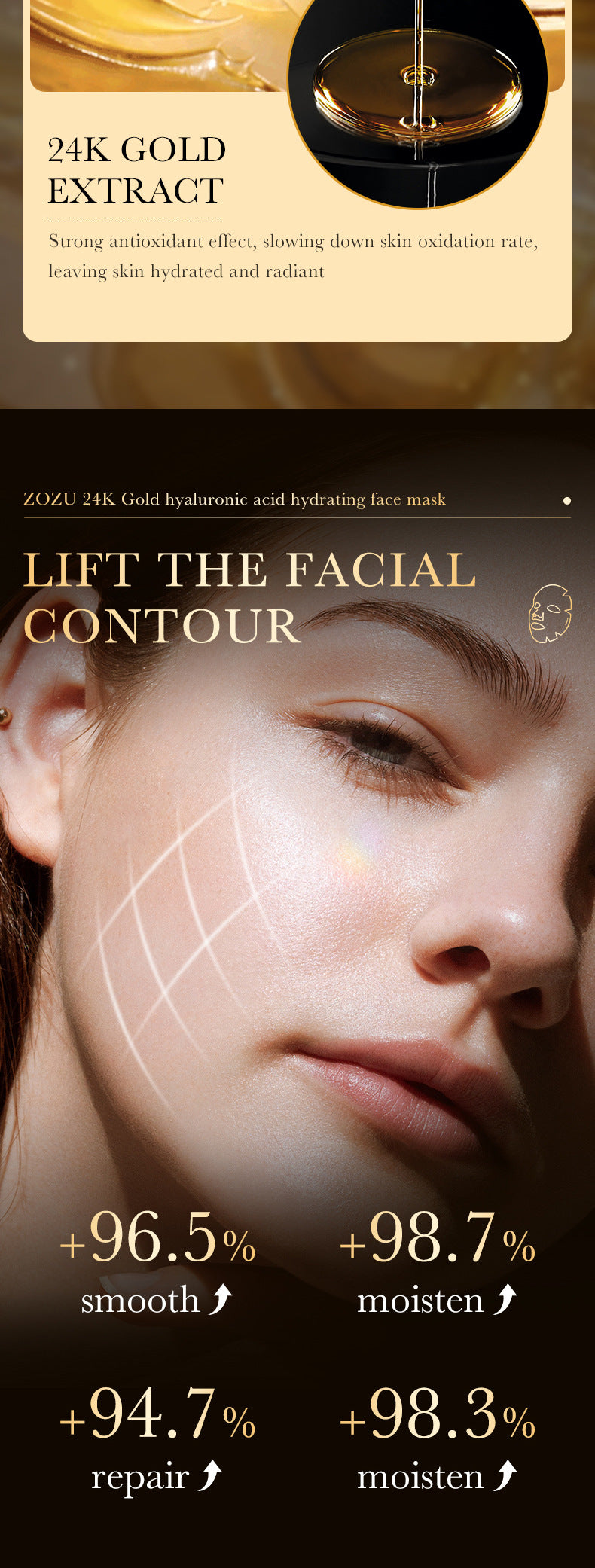 24k Gold Mask25g ZOZU Hyaluronic Acid Hydrating Moisturizing Tablets Cross-Border Wholesale