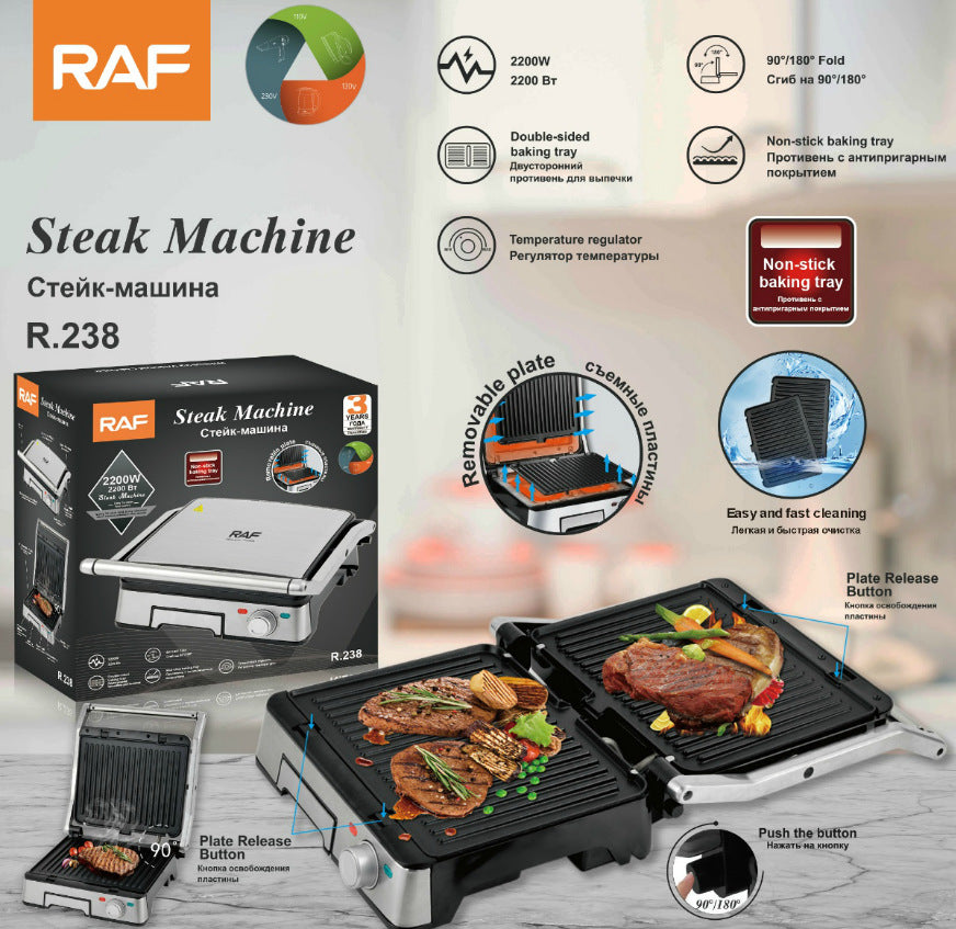 RAF European Standard Household Steak Machine Sandwich Maker Waffle Maker Heated Electric Griddle for Toasting Bread and Light Meals