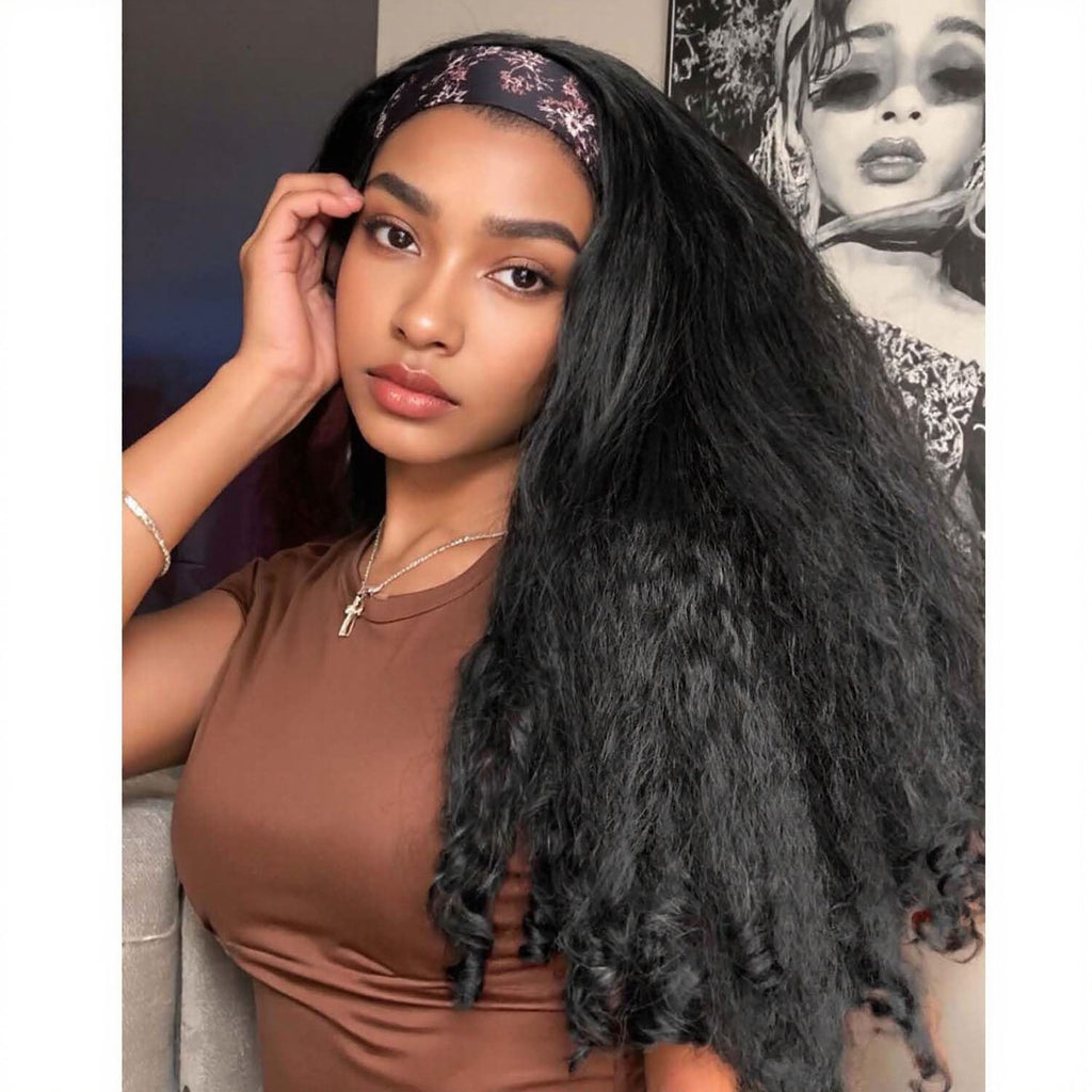 N Africa YAKI Straight Hair with Curly Ends Synthetic Wig V High-Temperature Fiber Wig with Hollow Top