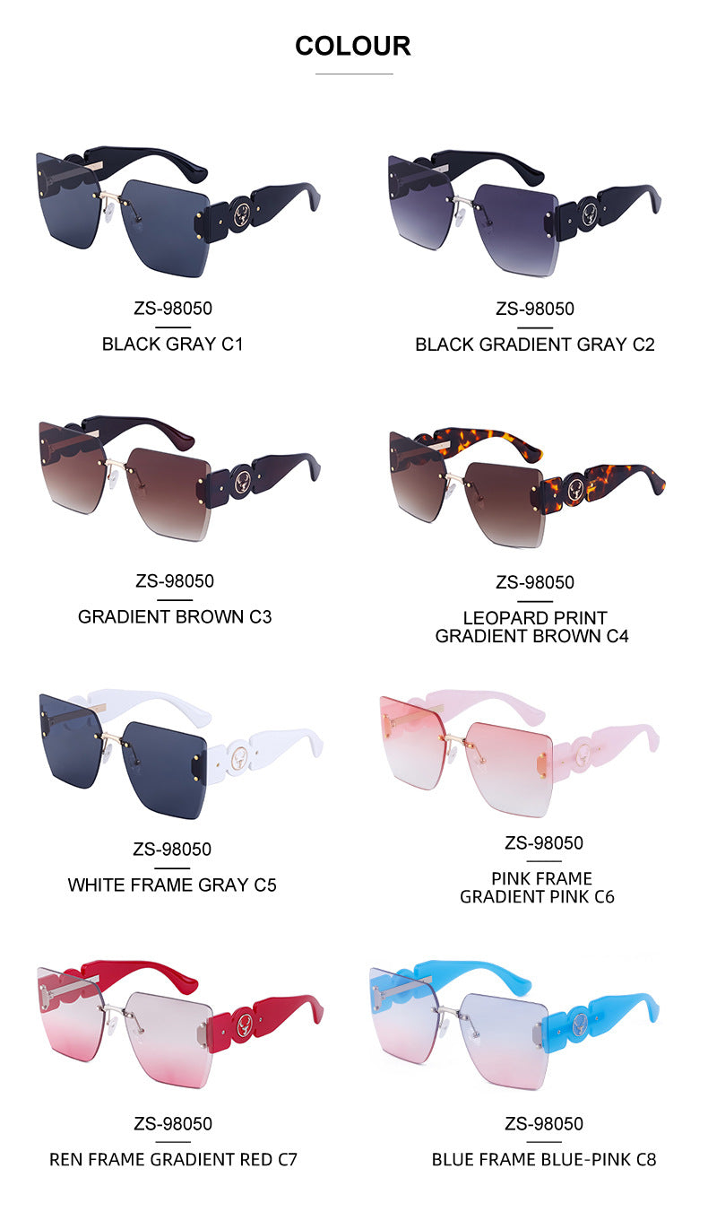 European and American Fashion Square Frame Sunglasses for Women, Trendy Rimless Cut Edge Sun Protection Sunglasses for Women sunglasses