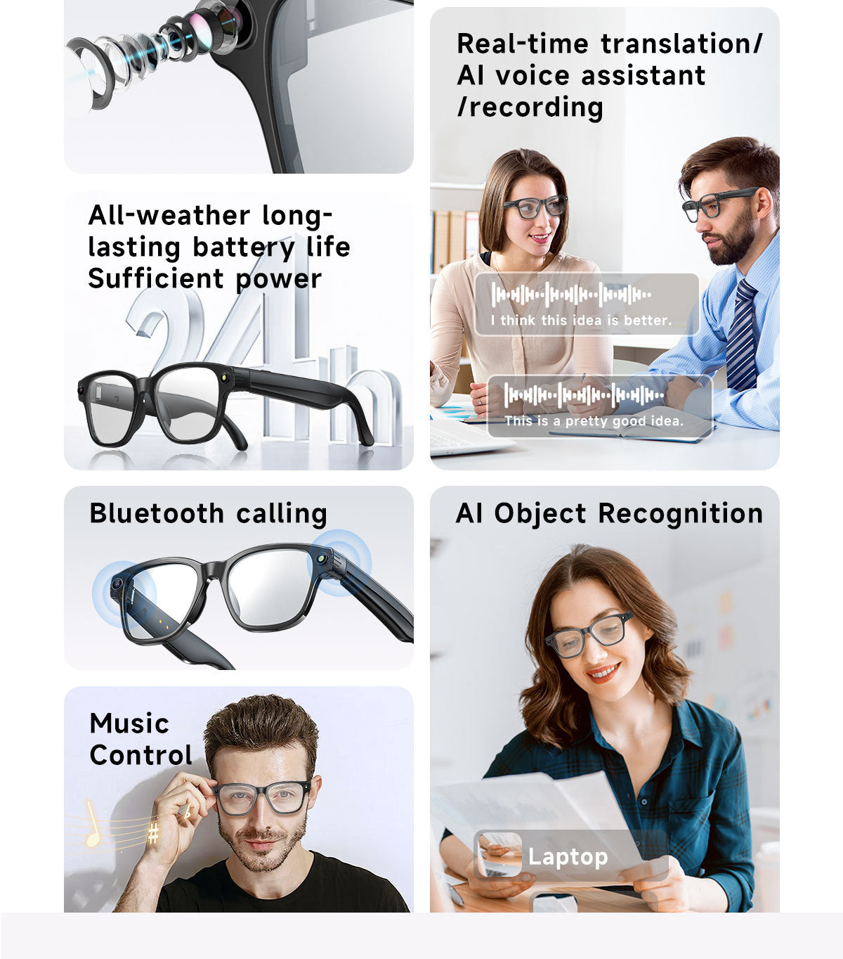 L801Smart Glasses800100 Megapixel Camera with Image Stabilization1200P Video Recording AI Simultaneous Translation Color Changing Sunglasses