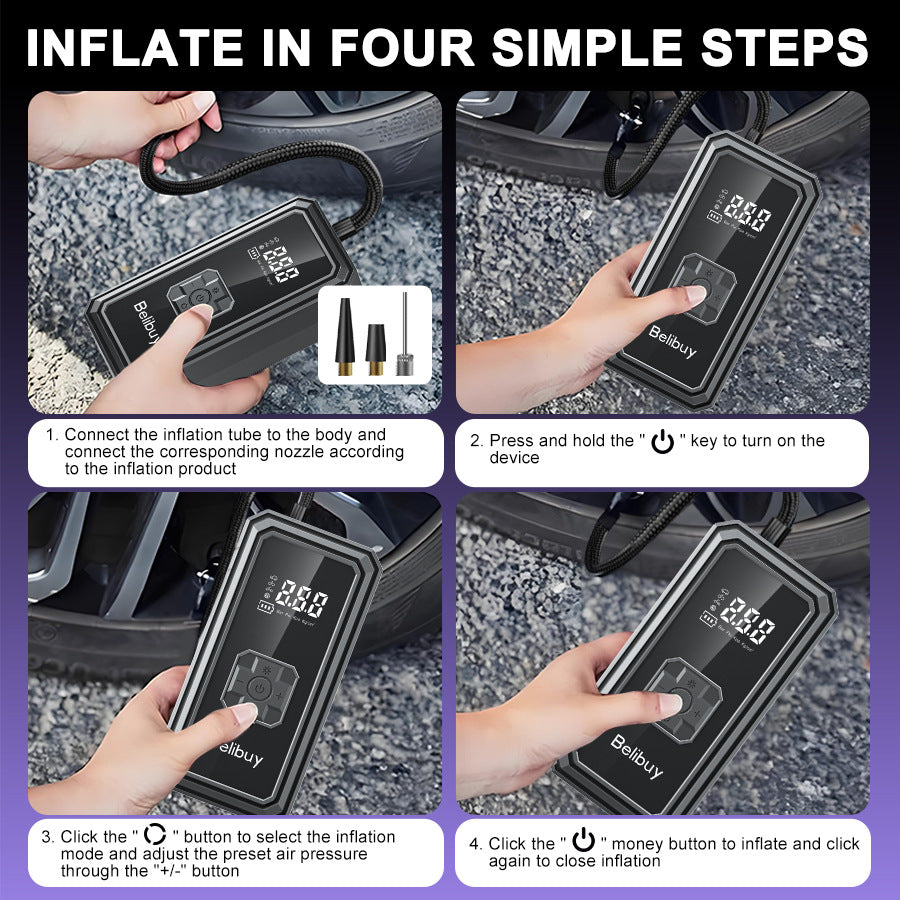 Car Air Pump for Cars and Home Use, Small Portable Wireless Electric Outdoor Universal Tire Inflator