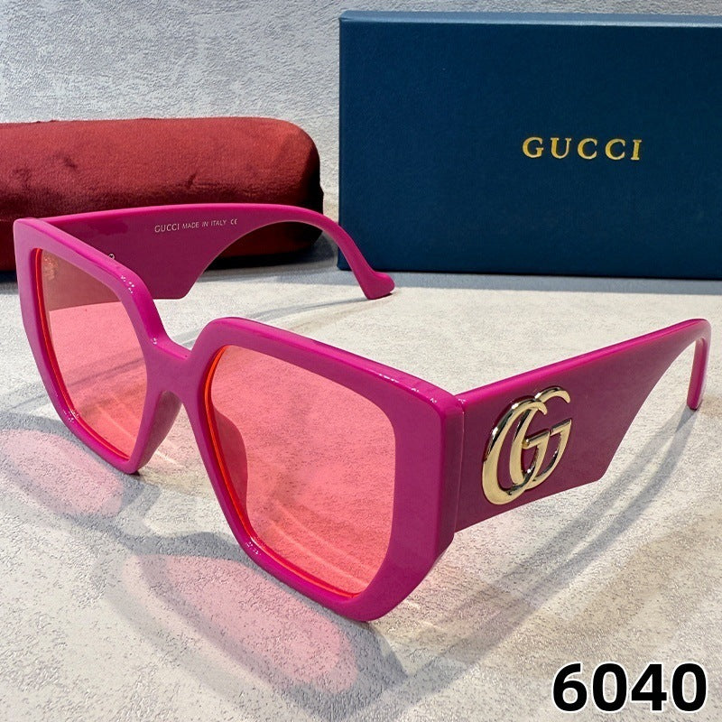 G Home Sunglasses European and American Style ins Xiaohongshu Celebrity Style Sunglasses Square Frame Color Block Legs Unisex GG6040